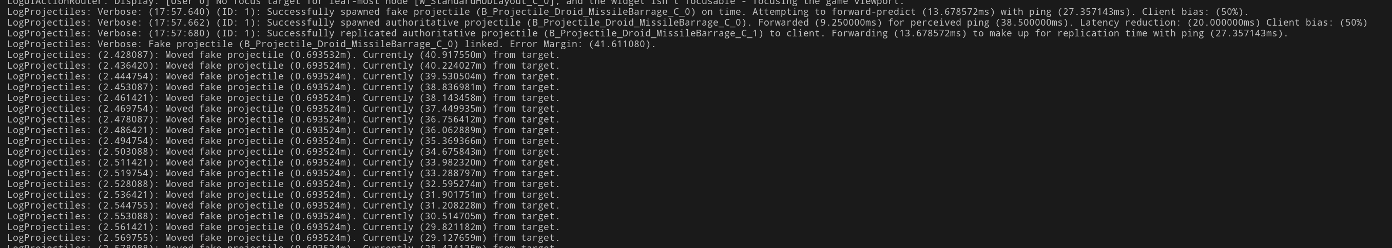 Output log logging projectile synchronization